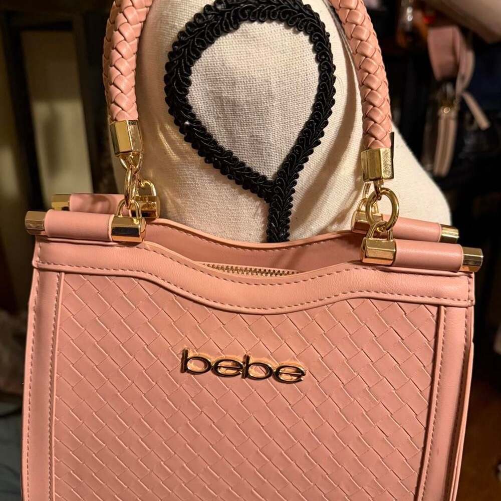 bebe Pink Woven Quilted Structured Handbag
